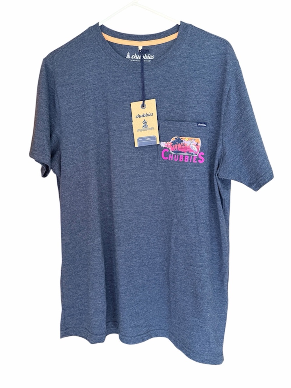 Chubbies Tee Shirt Mens Large Blue Pink Short Sleeve Crew Pocket NWT